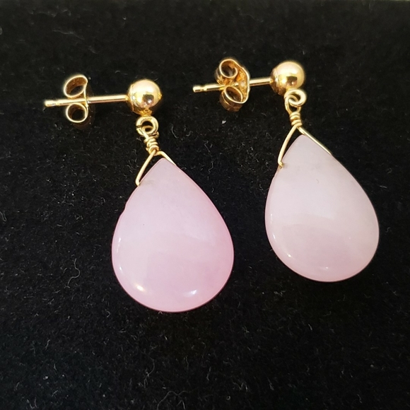 Rose Quartz & 14k Solid Gold Teardrop Style Earrings - Picture 6 of 11